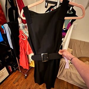 Zara Elegant Black Belted Midi Dress